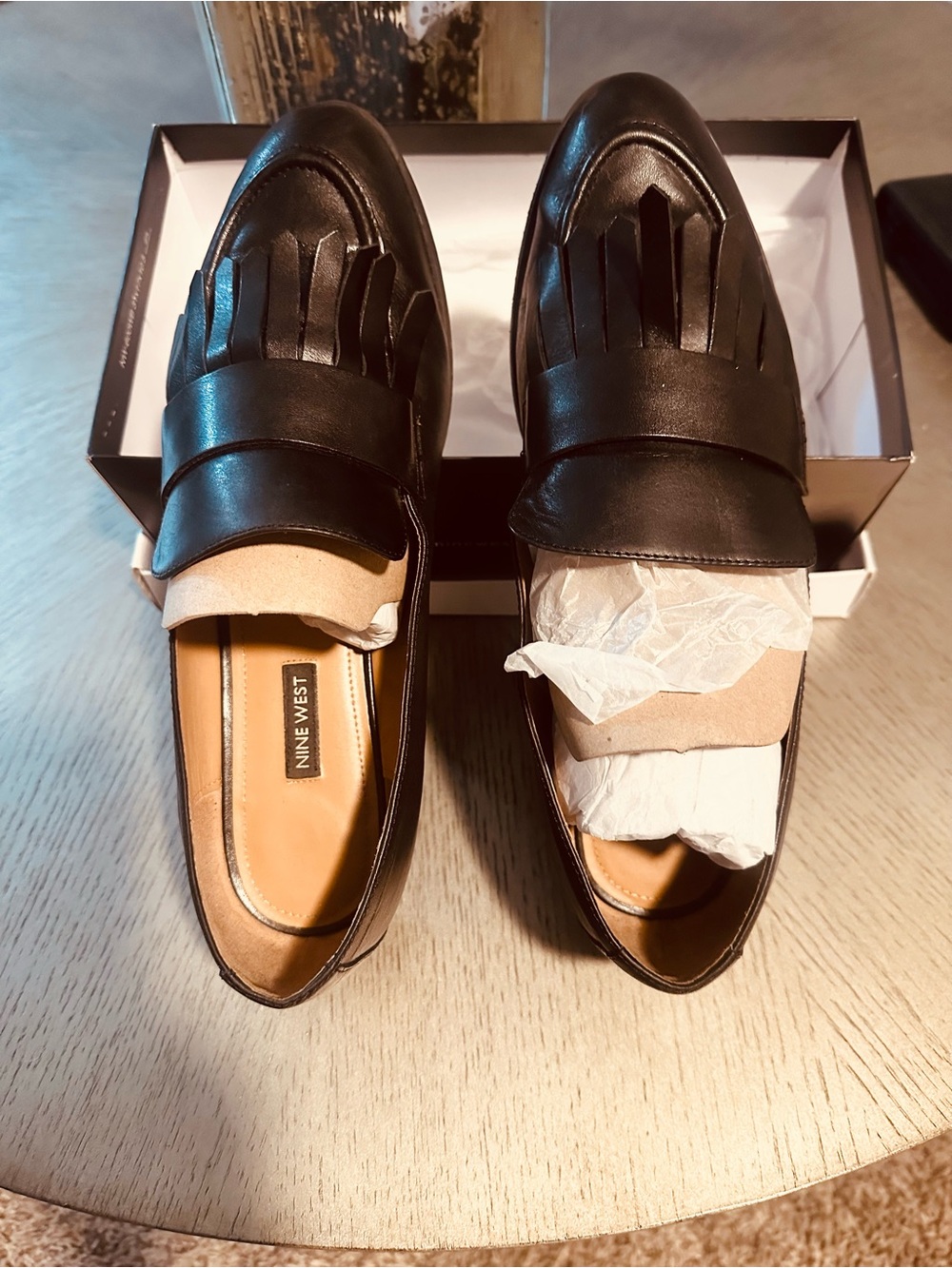 Nine West Black Leather  Kiltie Penny Loafers